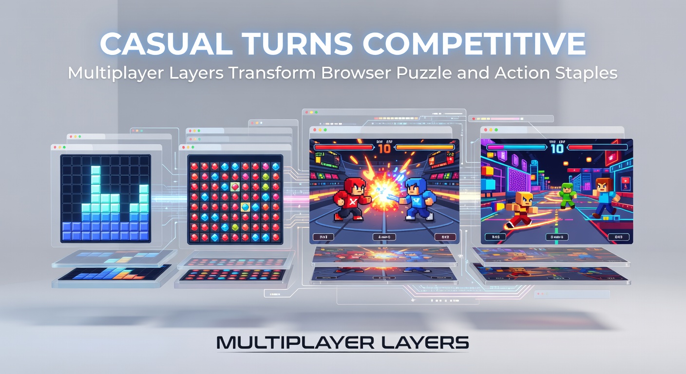 Vibrant screenshot of players competing in a real-time multiplayer puzzle battle within a browser window, showing leaderboards and live opponent moves