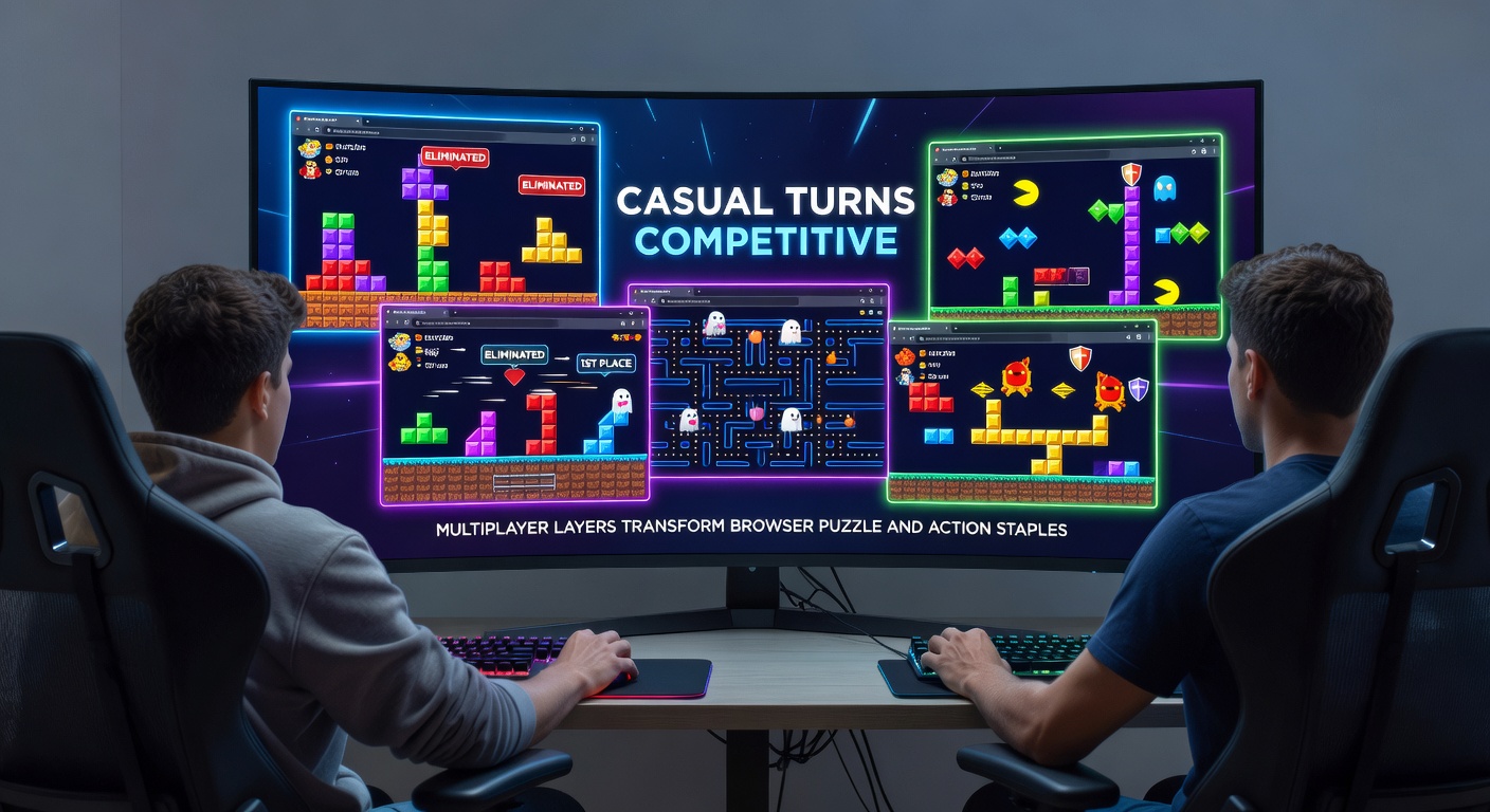 Dynamic action scene from a browser multiplayer shooter, featuring fast-paced combat, player avatars clashing amid explosive arenas and floating score counters