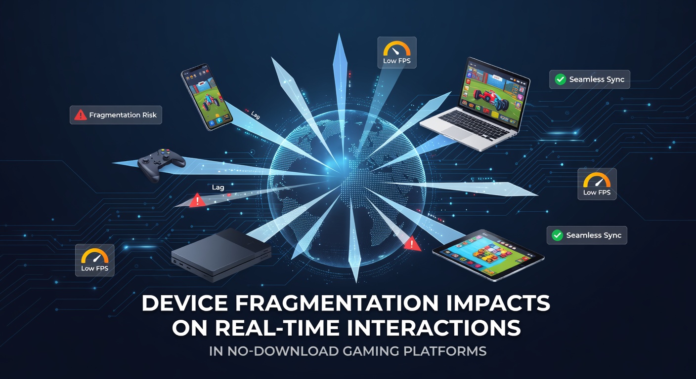 Various devices including smartphones, tablets, and laptops displaying synchronized browser-based game interfaces side by side