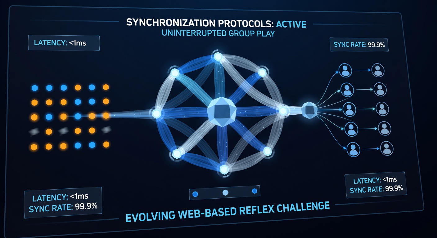 Screenshot of a browser-based reflex game showing multiple participants with synchronized action indicators