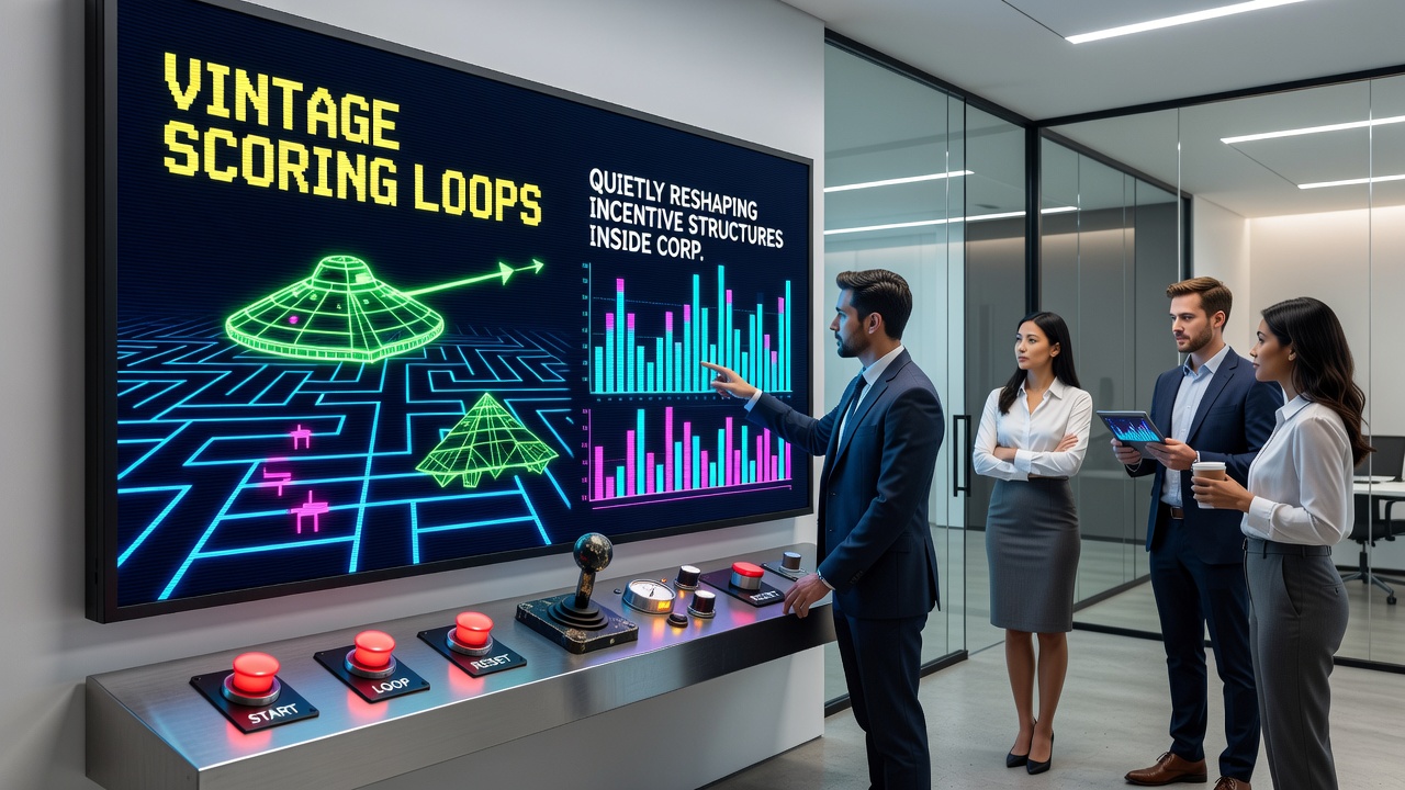 Corporate wellness dashboard showing looped scoring elements integrated with employee activity tracking